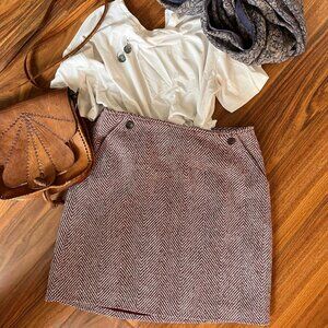 Banana Republic Red Herringbone Skirt Size 4 Wool Blend